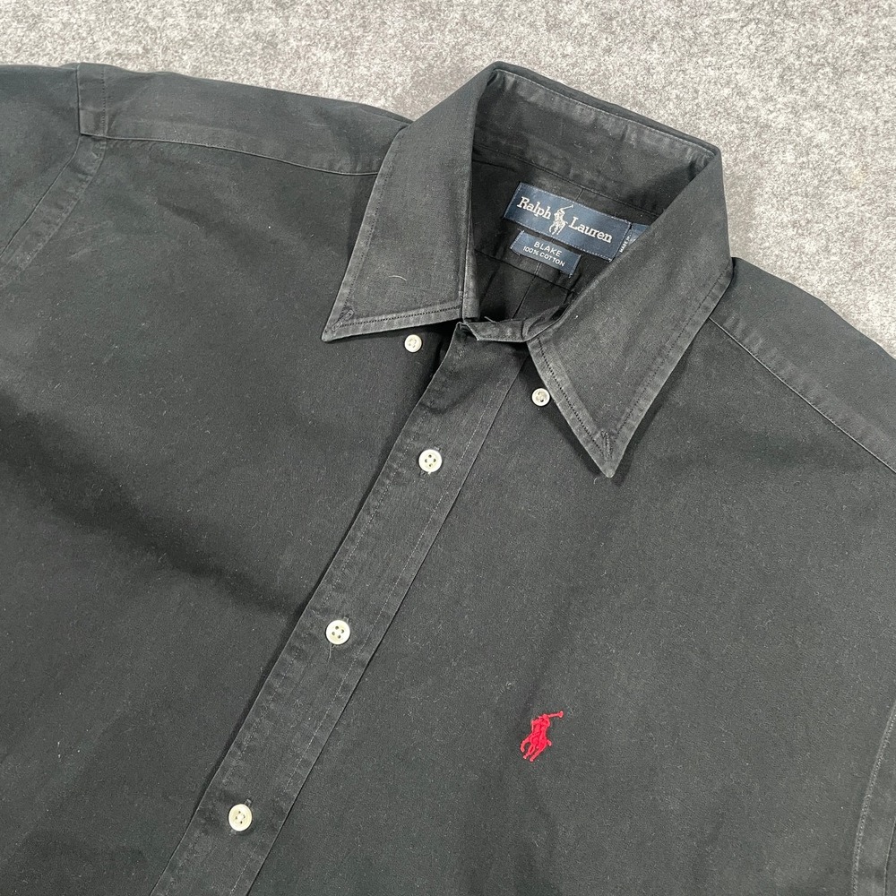 Ralph Lauren Mens Button Up Shirt M Black Blake Short Sleeve Cotton Pony Logo